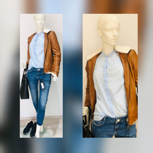 lederjacke, Bluse Jeans