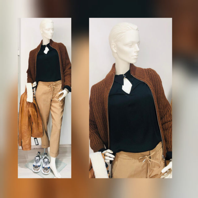 Jacke Millestone,Strick MarcoPolo, Bluse Drykorn, Schuhe Meline