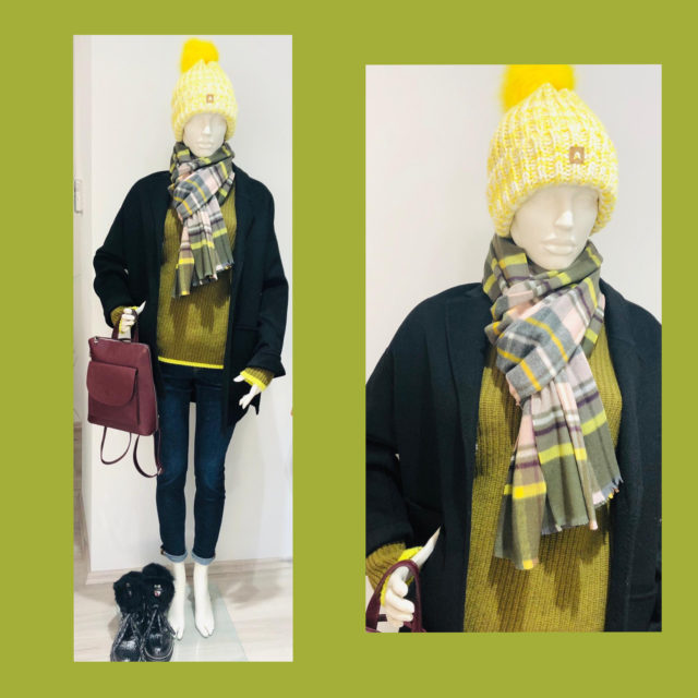 Mantel Milestone, Hose Goldgan, Pullover Emily